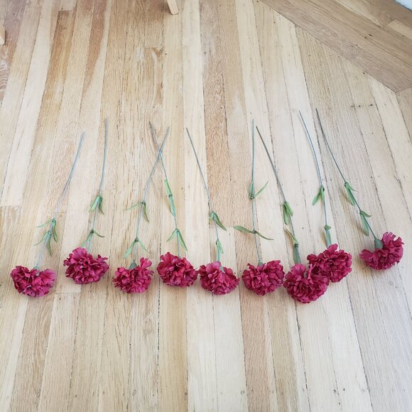 Lot of 9 Artificial single stem Red Carnations fake flowers - Picture 2 of 6